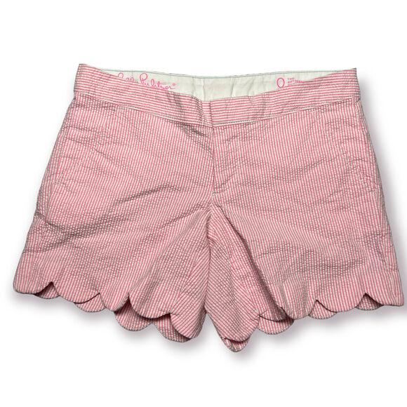 Lilly Pulitzer Buttercup Short SIZE 0 WAIST 29 Pink Seersucker Scallop Pockets - Picture 8 of 9